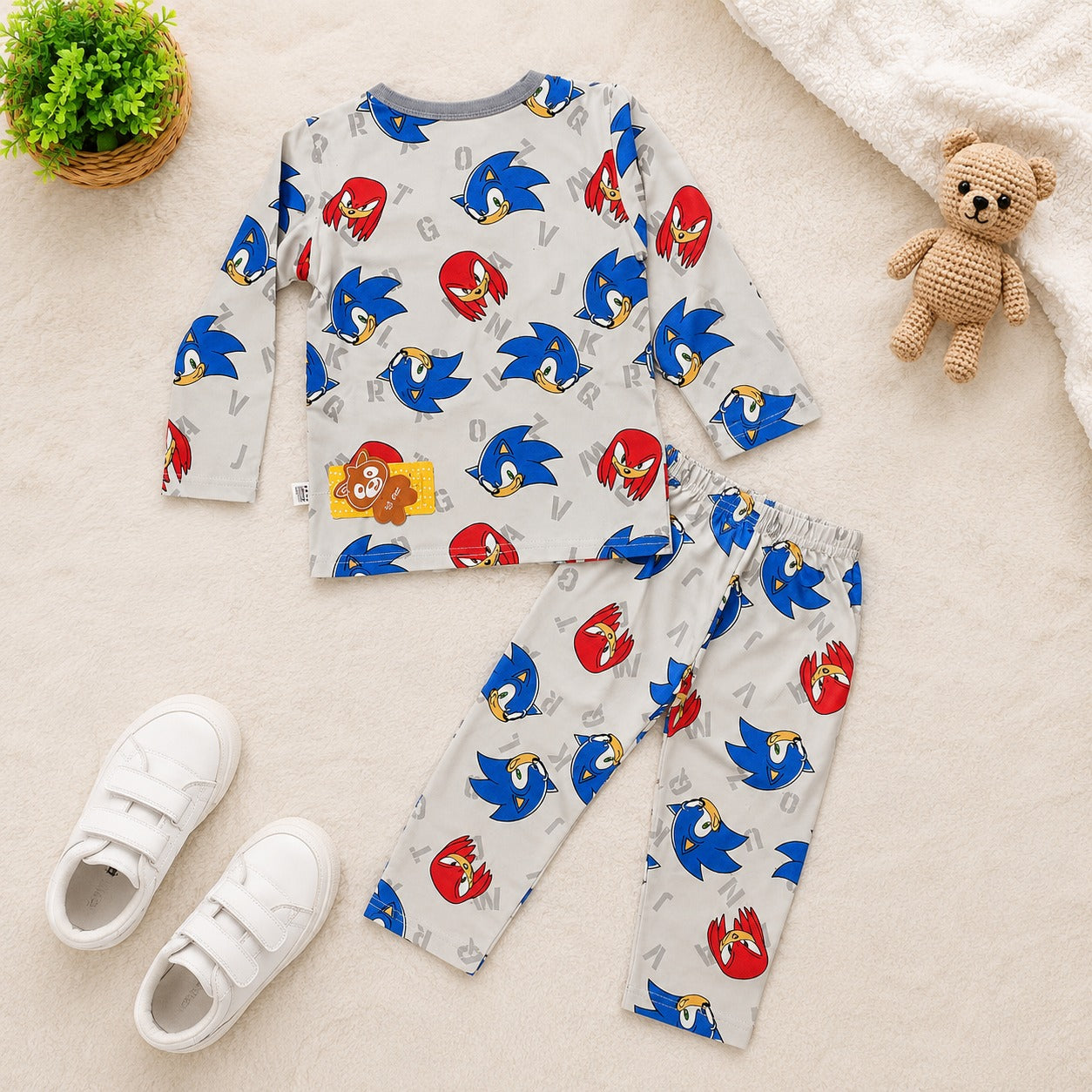 Smile Baby boys Sonic print full sleeve pajama set back view with soft breathable fabric, elastic waistband and comfortable nightwear for boys aged 18 months to 7 years.