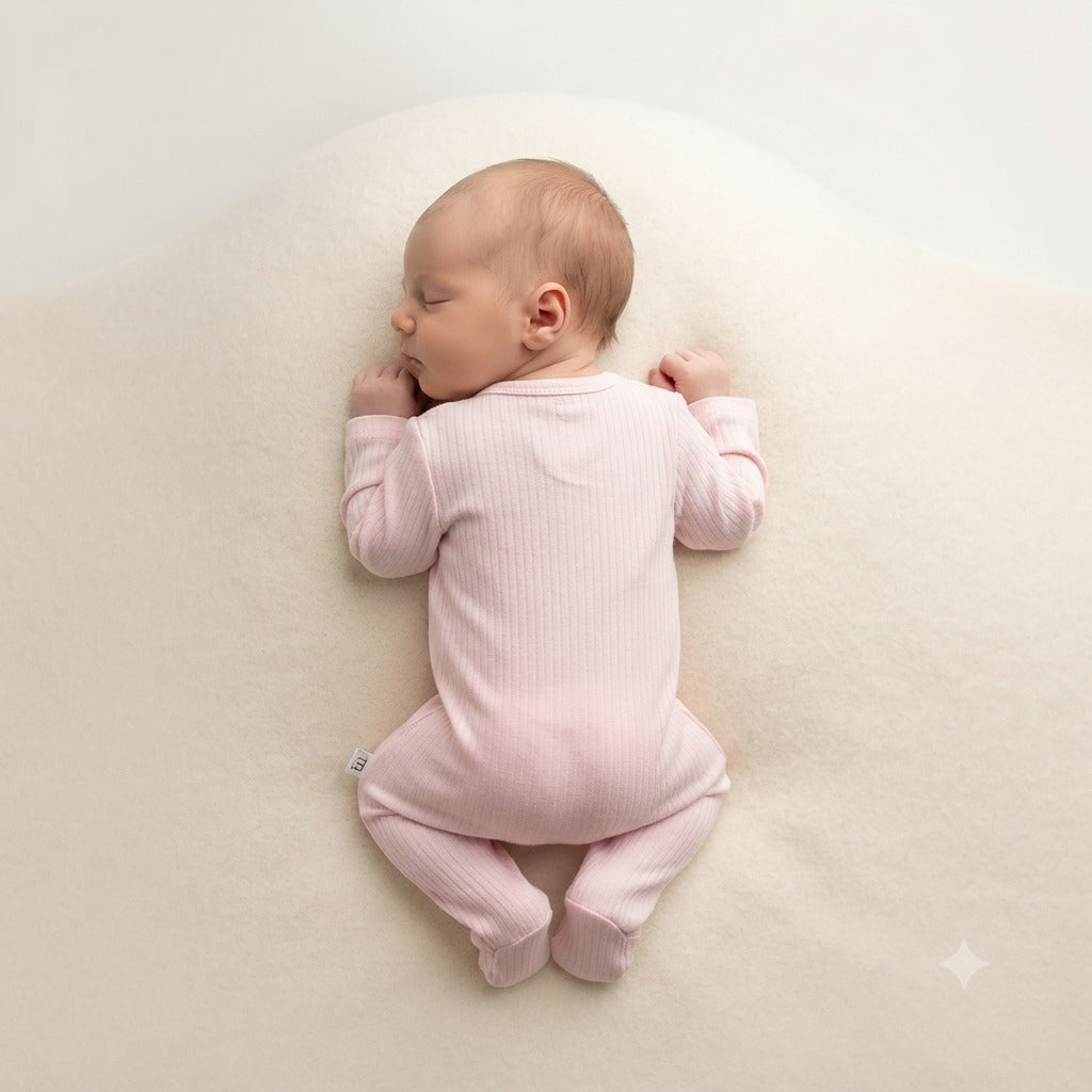 Smile Baby pink ribbed footie romper back view for premature and newborn baby