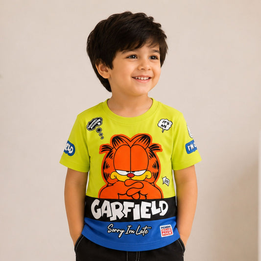 SKETCH Boys Garfield Graphic T-Shirt – Green & White | 18M–12Y 
