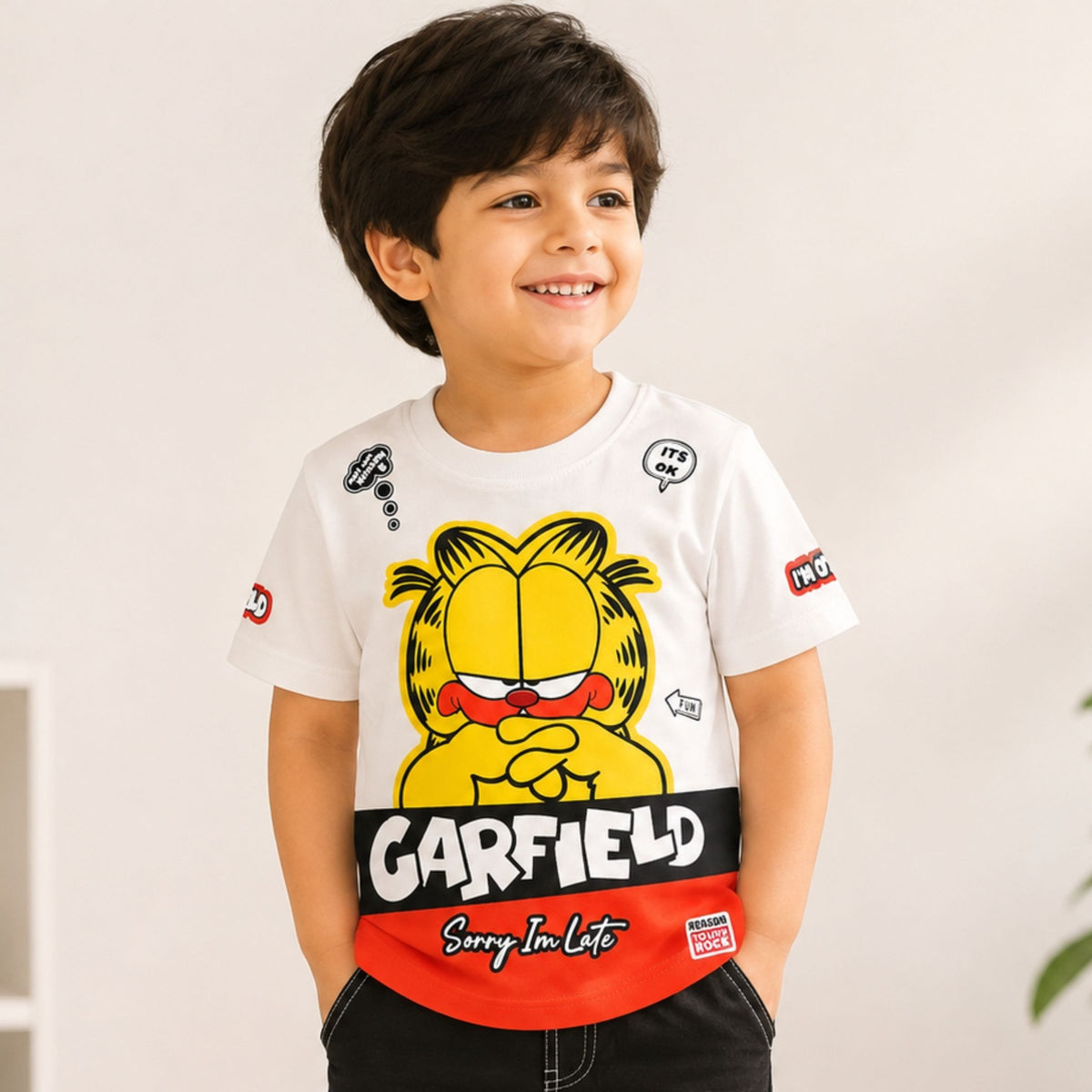 SKETCH Boys Garfield Graphic T-Shirt – Green & White | 18M–12Y 