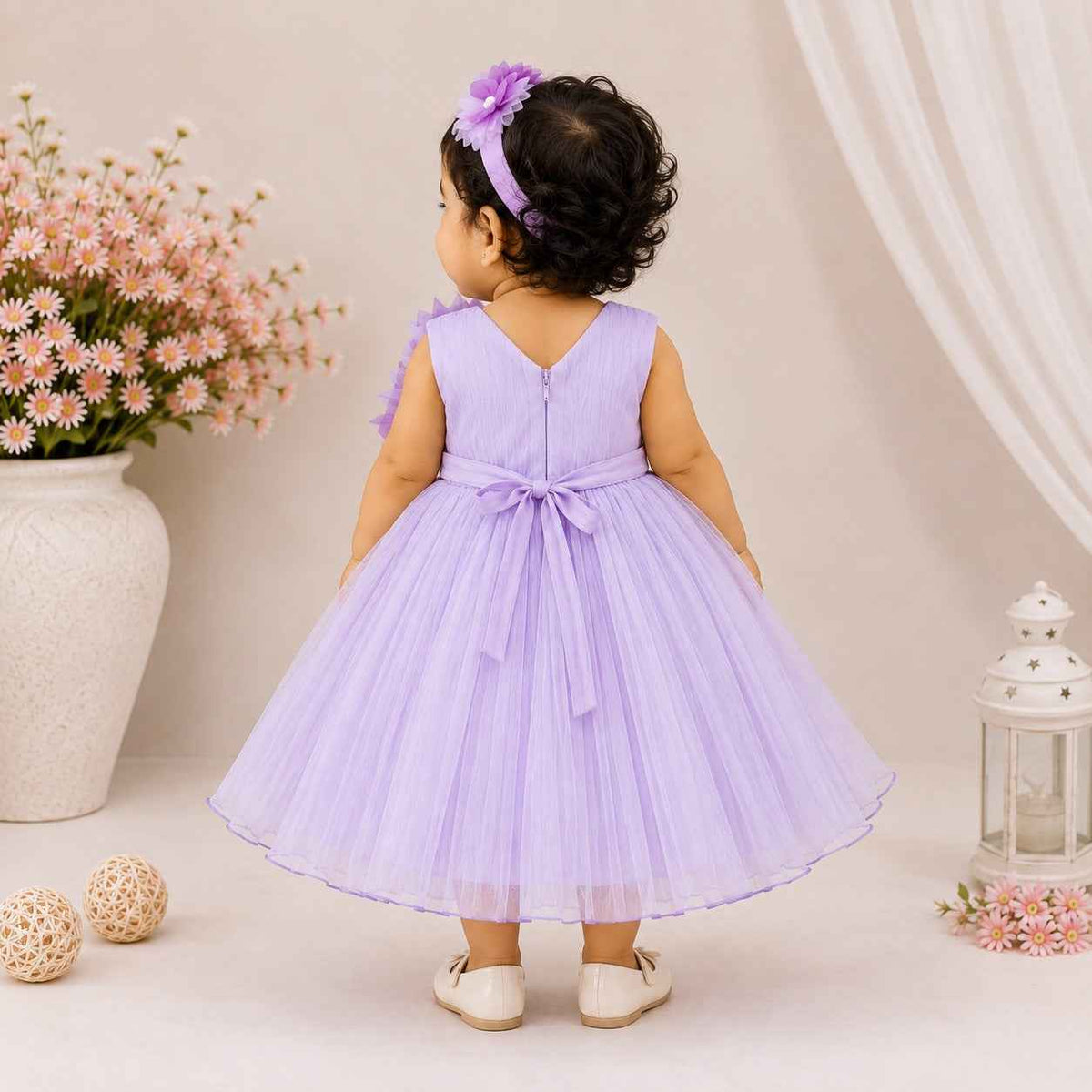 VANILLA Girls Party Frock with Hair Band | Purple & Peach Tulle Dress | Baby Girl Birthday & Special Occasion Dress | 6 Months–2 Years