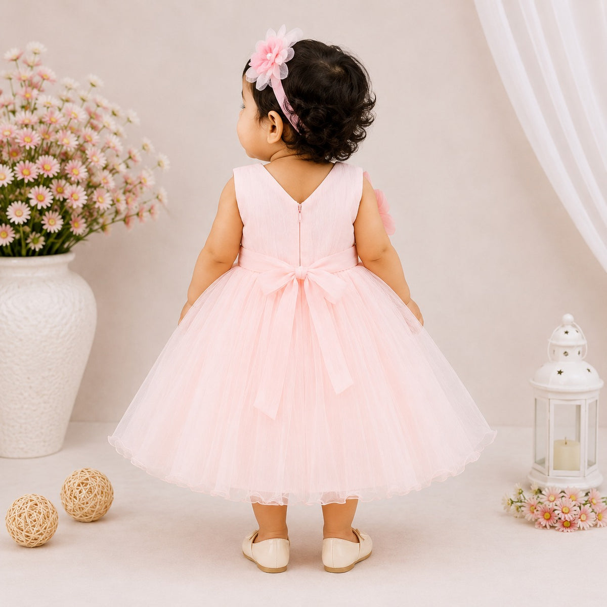 VANILLA Girls Party Frock with Hair Band | Purple & Peach Tulle Dress | Baby Girl Birthday & Special Occasion Dress | 6 Months–2 Years 