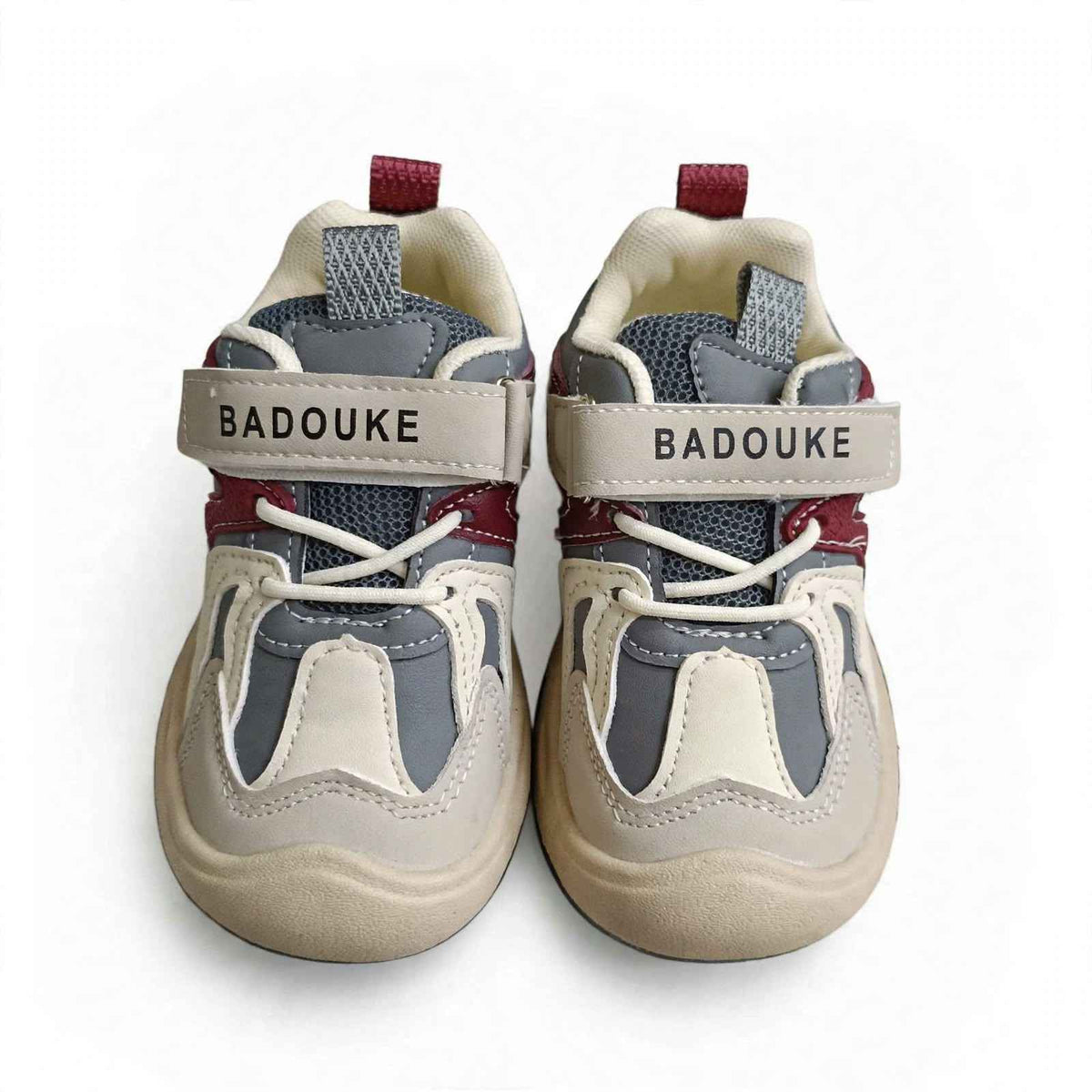 SMILE BABY Boys Grey & Maroon Chunky Sneakers with Velcro Strap
