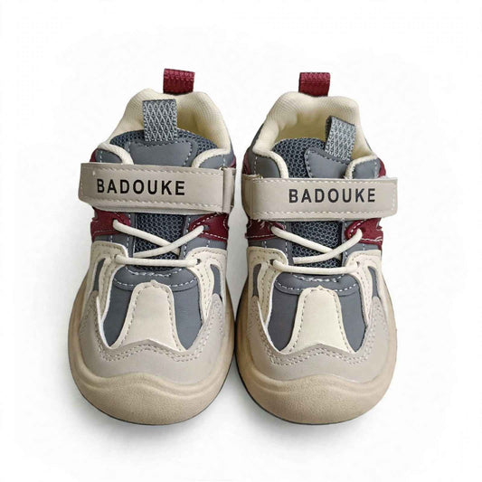 SMILE BABY Boys Grey & Maroon Chunky Sneakers with Velcro Strap
