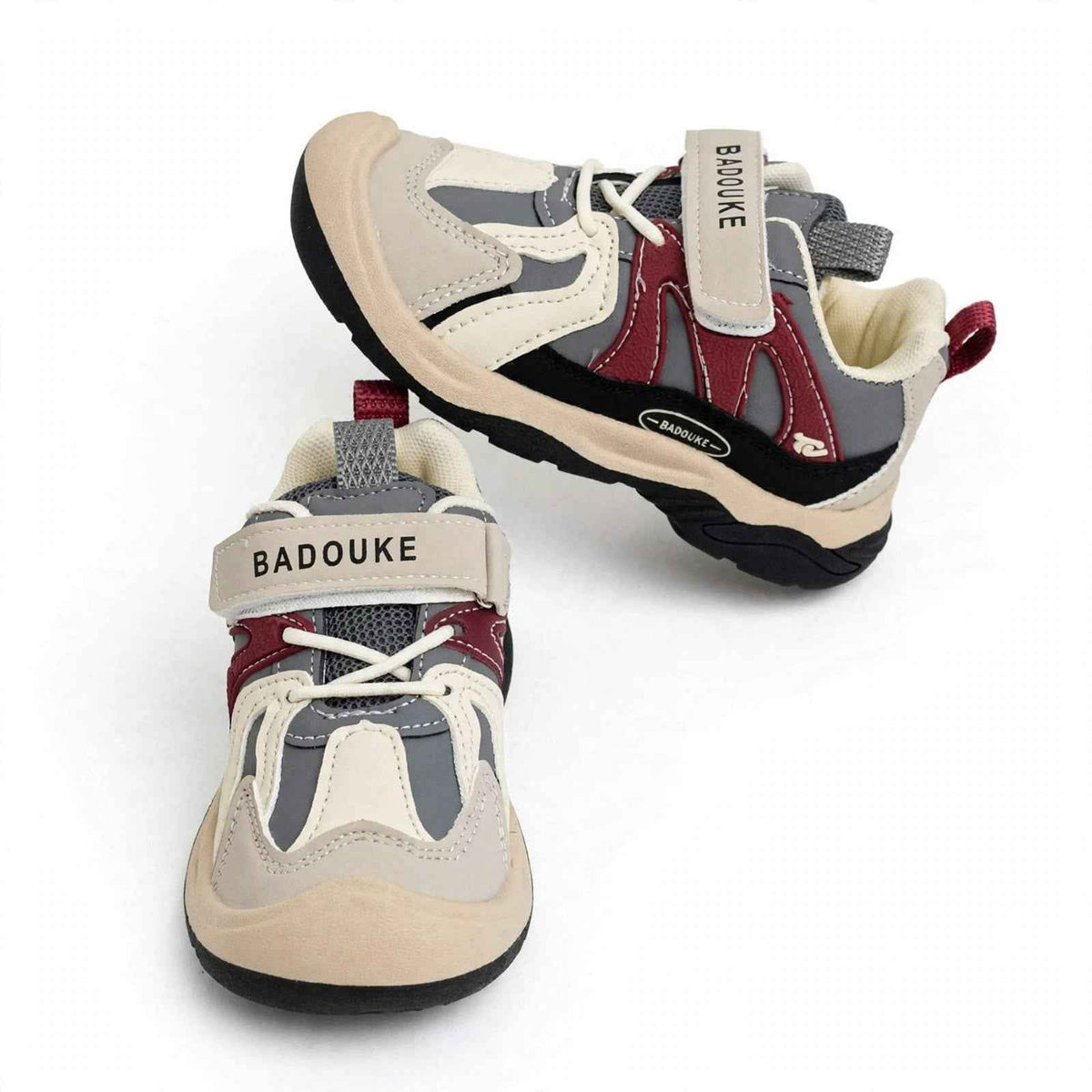 SMILE BABY Boys Grey & Maroon Chunky Sneakers with Velcro Strap