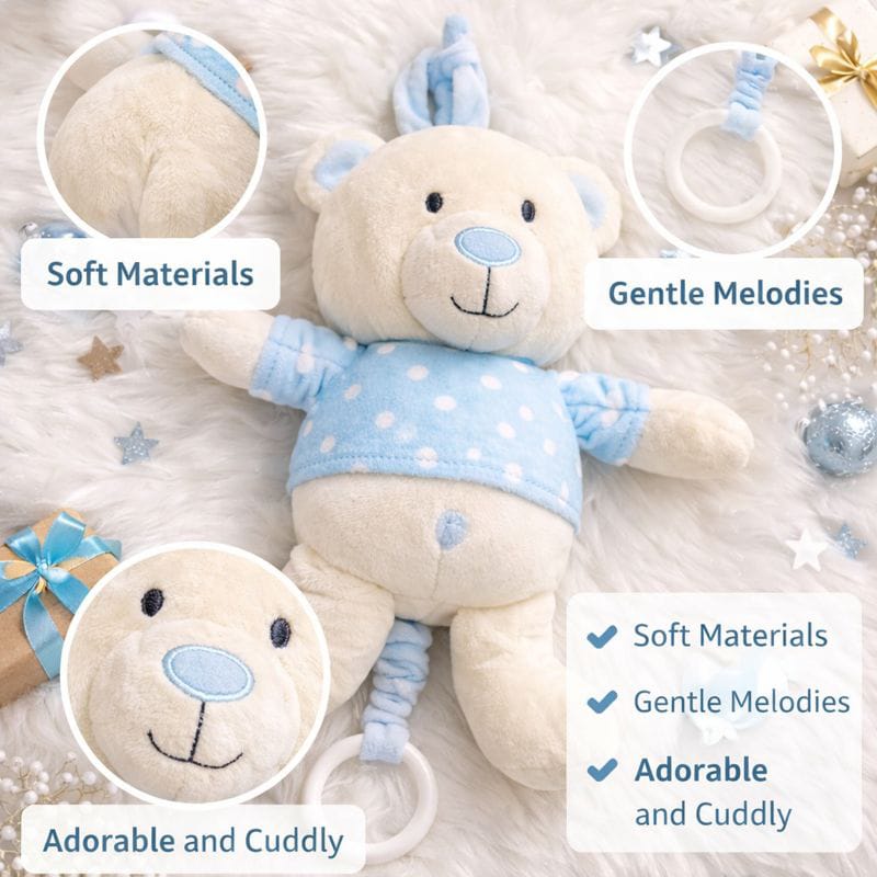 Soft Plush Teddy Musical Pull Toy for Babies | Pull Ring Plays Music | Hanging Rattle with Teether | Newborn & Infant (0–12 Months)