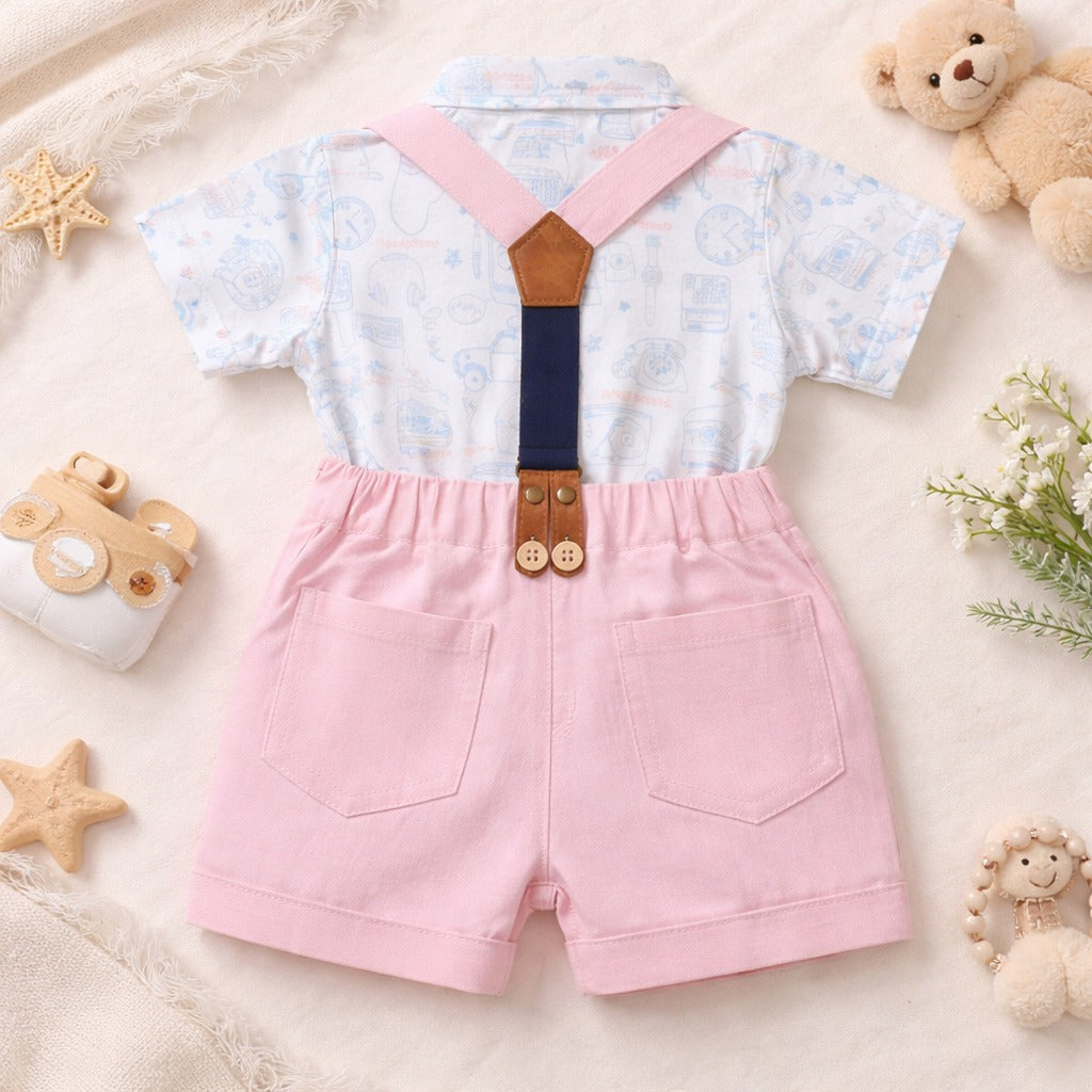 TOFFY HOUSE Baby Boys Pink Suspender Shorts Set with Bow Tie | Formal Party Outfit | 0 to 9 Months