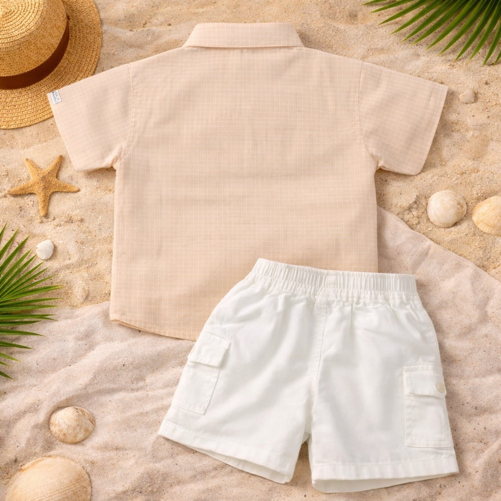 KIDZELLO Baby Boys Summer Shirt & Shorts Set (0–12 Months) – Soft Cotton Outfit in Orange & Pink