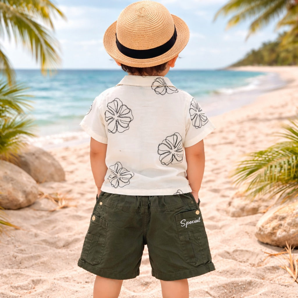 KIDZELLO Baby Boys Beach Style Co-ord Set – Printed Shirt & Shorts (6 Months–3 Years)