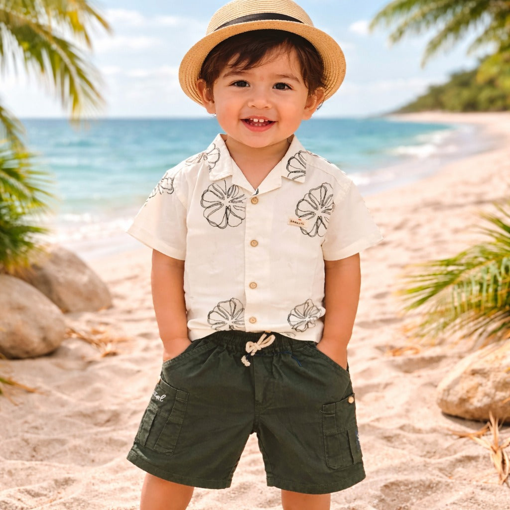 KIDZELLO Baby Boys Beach Style Co-ord Set – Printed Shirt & Shorts (6 Months–3 Years)