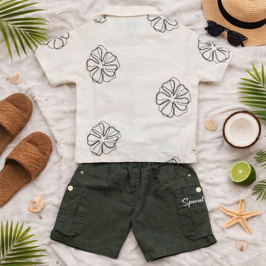 KIDZELLO Baby Boys Beach Style Co-ord Set – Printed Shirt & Shorts (6 Months–3 Years)