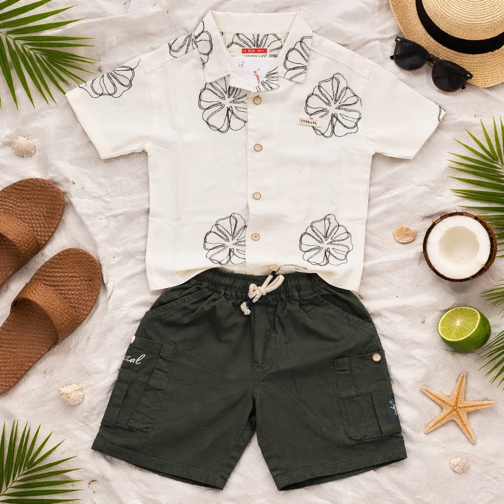 KIDZELLO Baby Boys Beach Style Co-ord Set – Printed Shirt & Shorts (6 Months–3 Years)