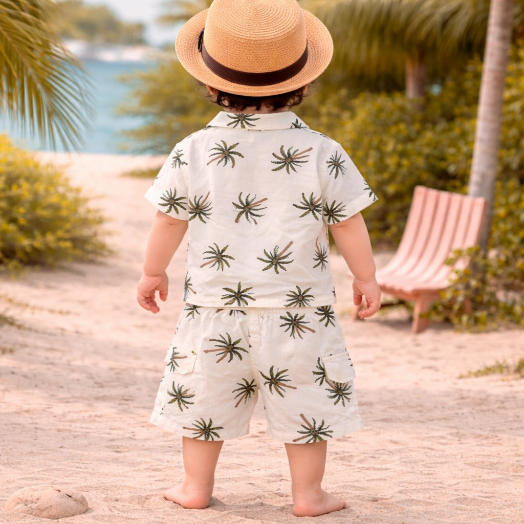 KIDZELLO Baby Boys Summer Co-ord Set – Palm Print Shirt & Shorts (6 Months–3 Years)