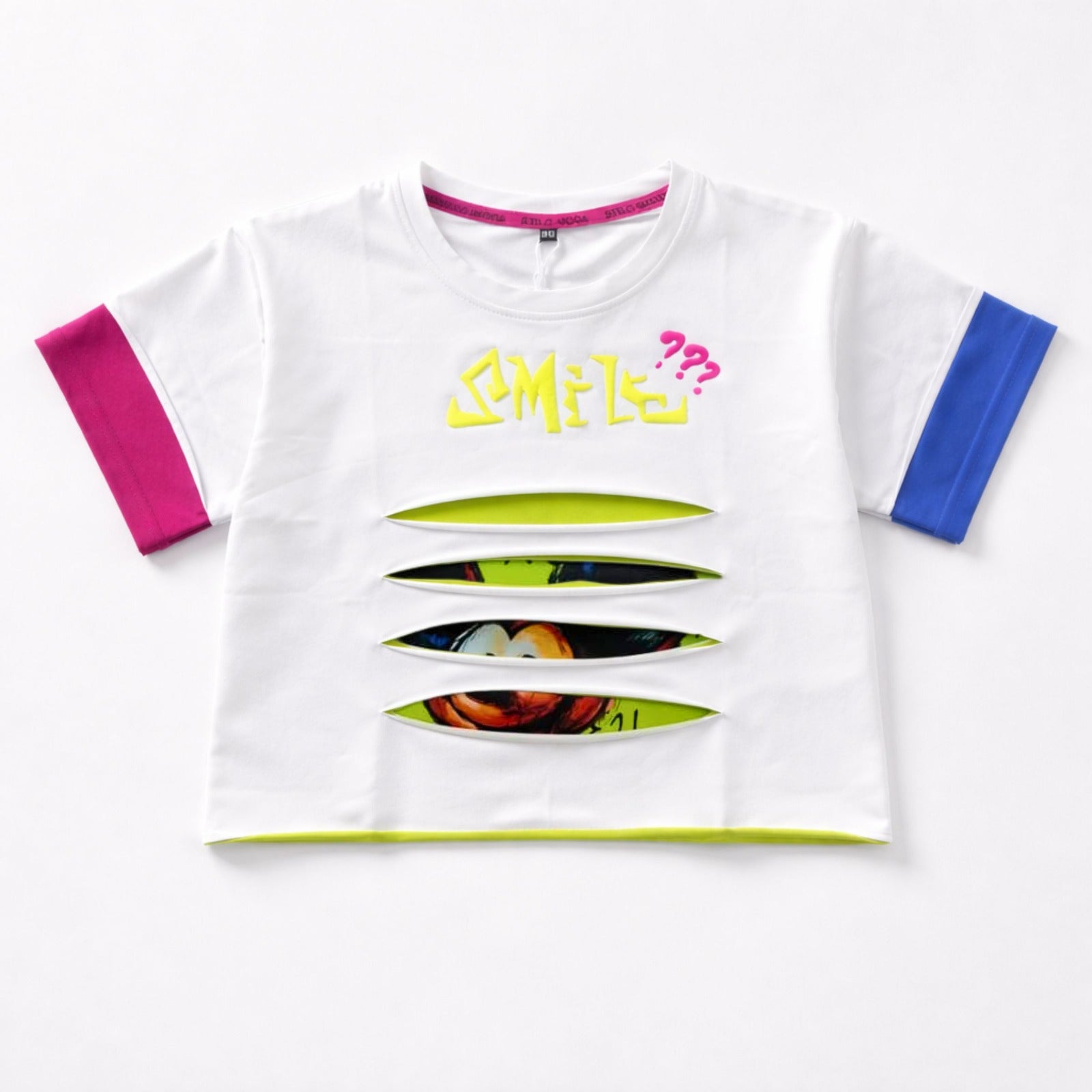 SMILE BABY Kids Street Style Cut-Out Graphic T-Shirt (5Y–14+Y) – Black & White