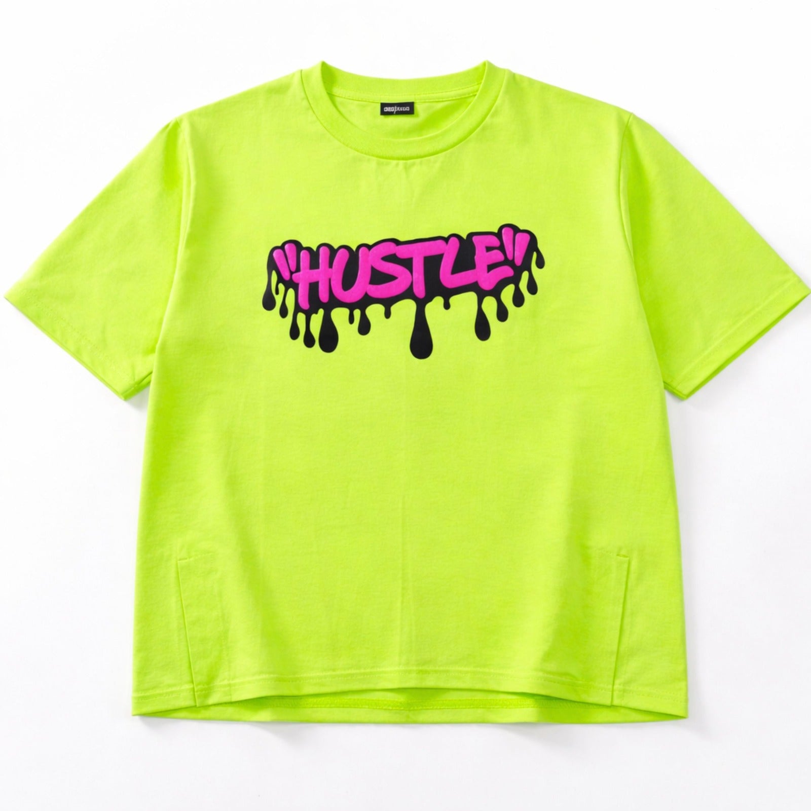 Smile Baby Kids Graphic Printed T-Shirt – “Hustle” & “I Match Energy” Design | H. Pink & Neon Green | 5-14 Years