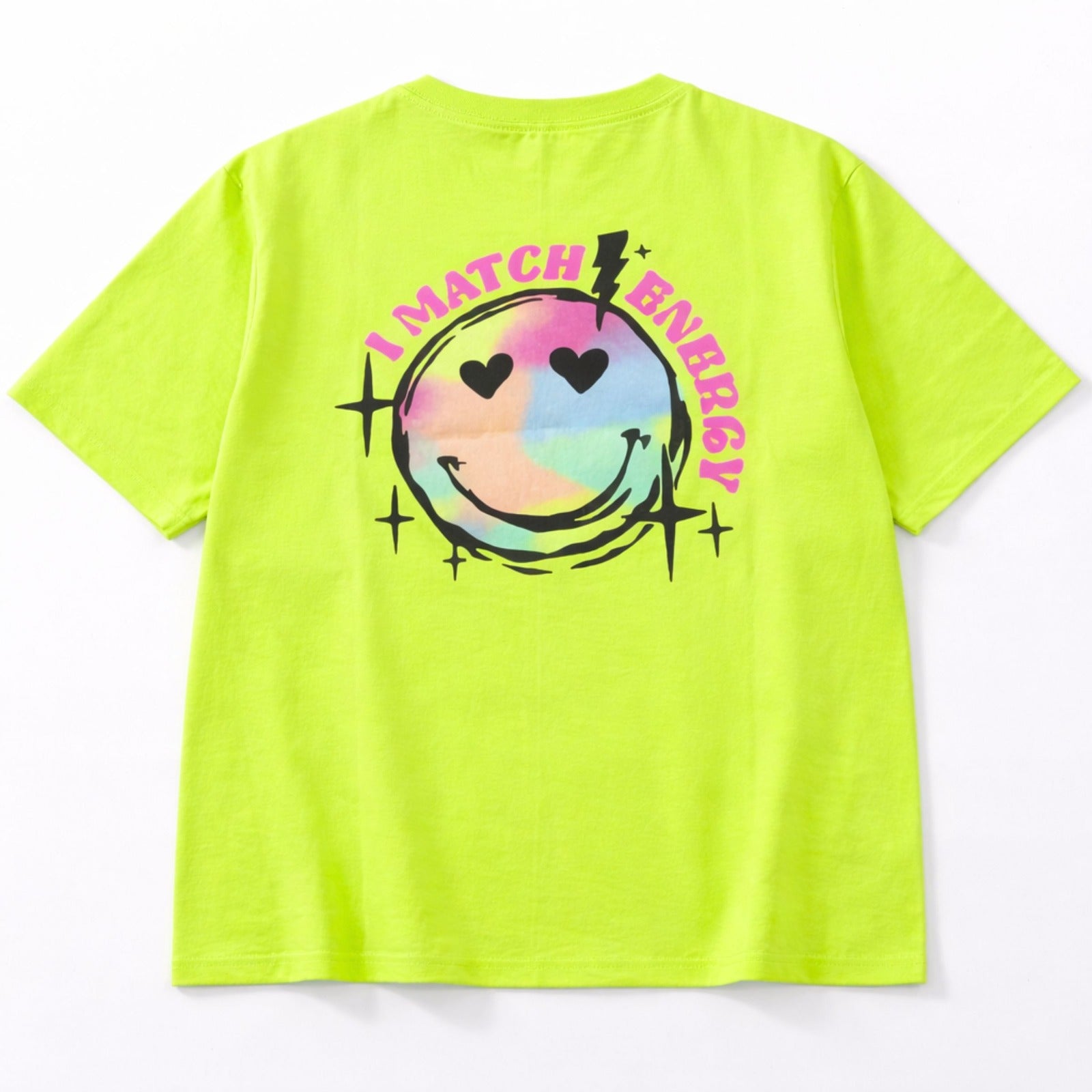 Smile Baby Kids Graphic Printed T-Shirt – “Hustle” & “I Match Energy” Design | H. Pink & Neon Green | 5-14 Years