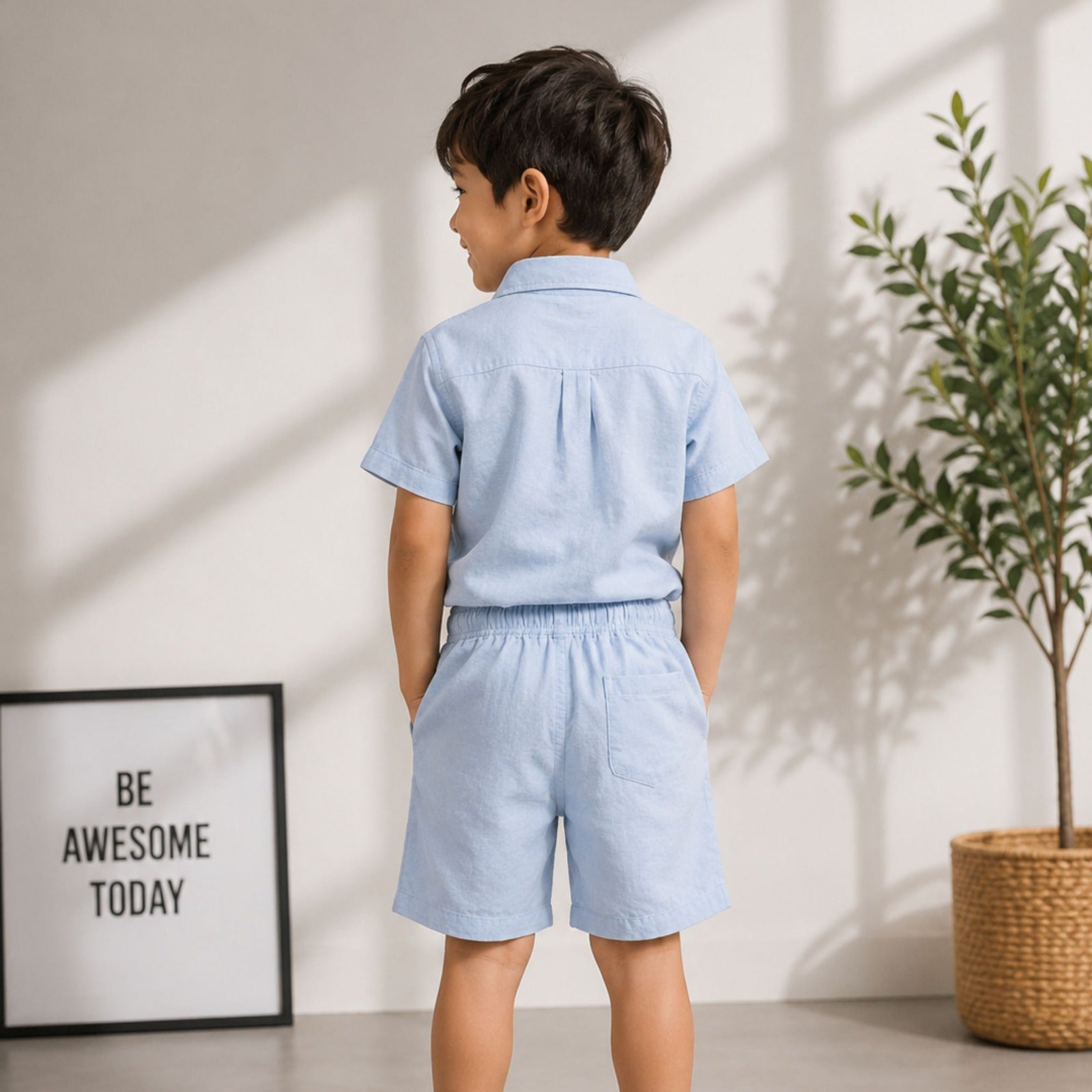 Smile Baby Boys Cotton Shirt & Shorts Co-Ord Set | Half Sleeve Summer Outfit for Kids | Soft & Breathable Casual Wear | Black, Sky Blue, Grey | Size 3-9 Years