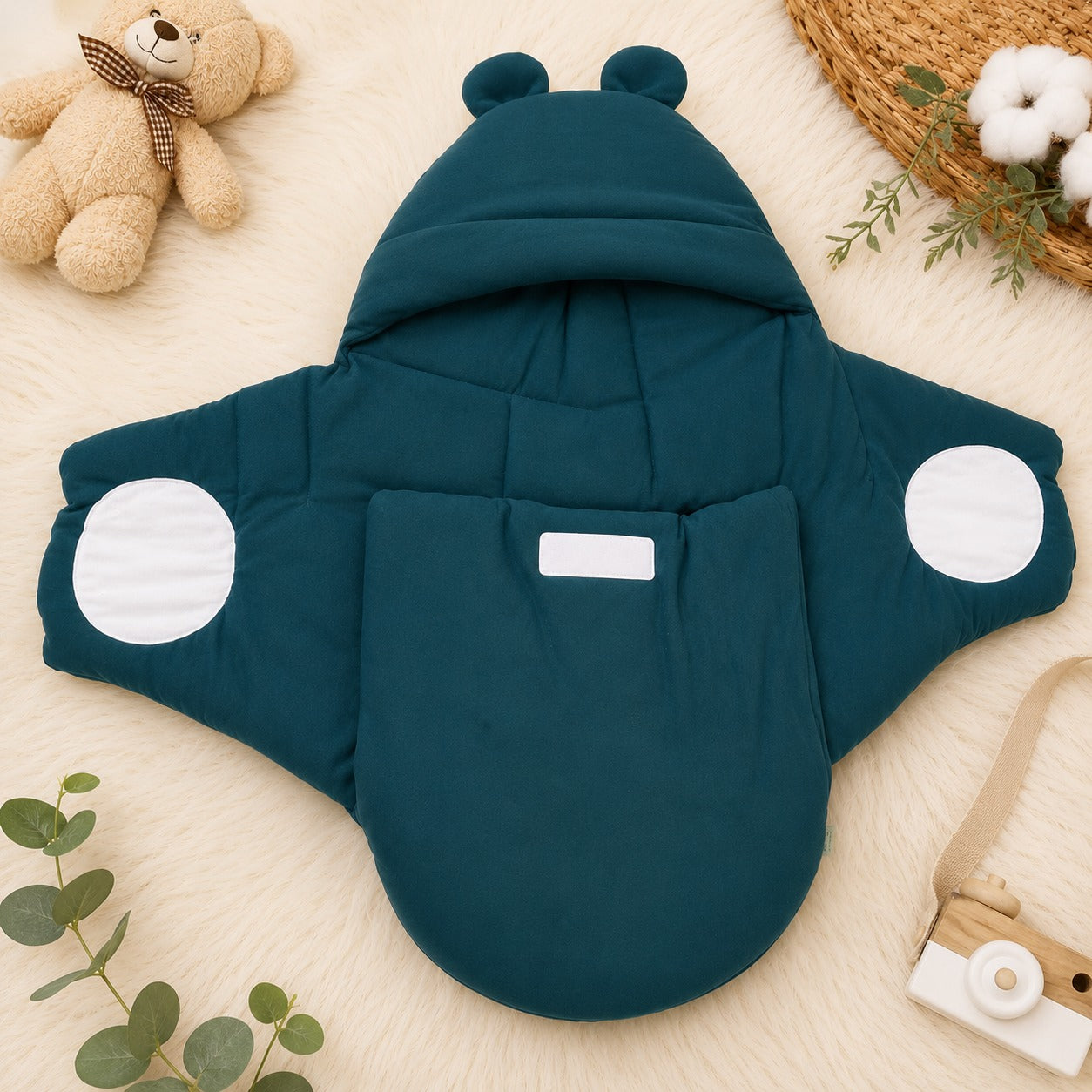Smile Baby Premium Muslin Baby Wrapper Cum Swaddle Blanket with Hood & Cute Bear Ears | Soft Breathable Receiving Blanket for Newborn Baby | Multi-Use Baby Wrap | 0-6 Months | Color Options: S.Blue, Cream, Onion, Navy, Green & Rust