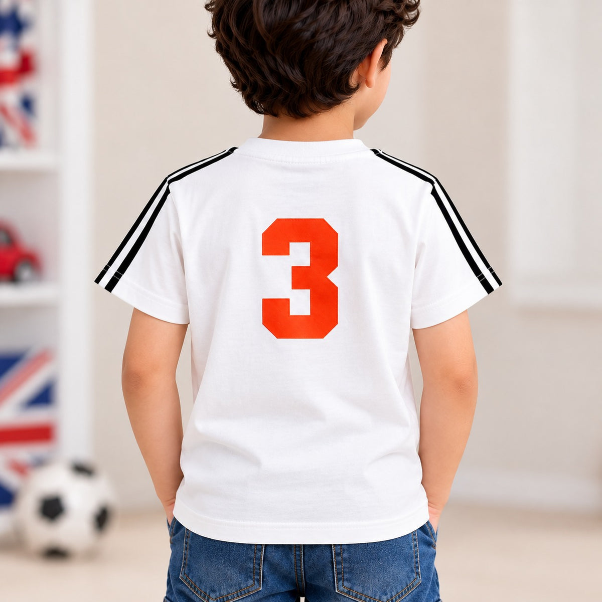 SKETCH boys white T-shirt back view with number 3