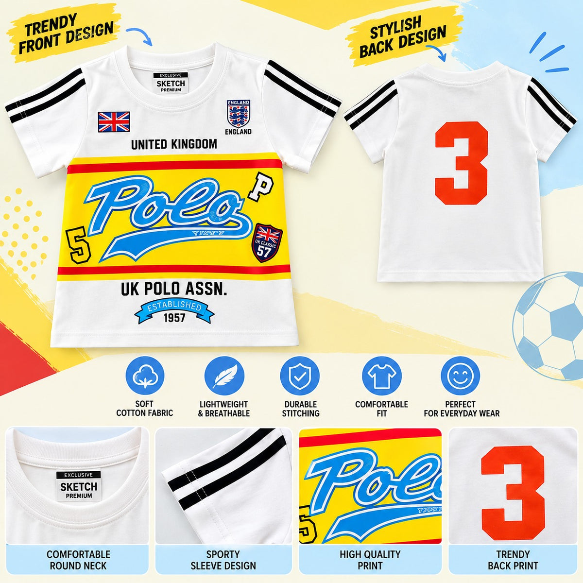 SKETCH Boys White Graphic Polo Style T-Shirt 