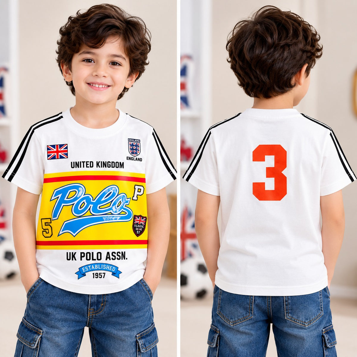 SKETCH boys white graphic T-shirt front and back view