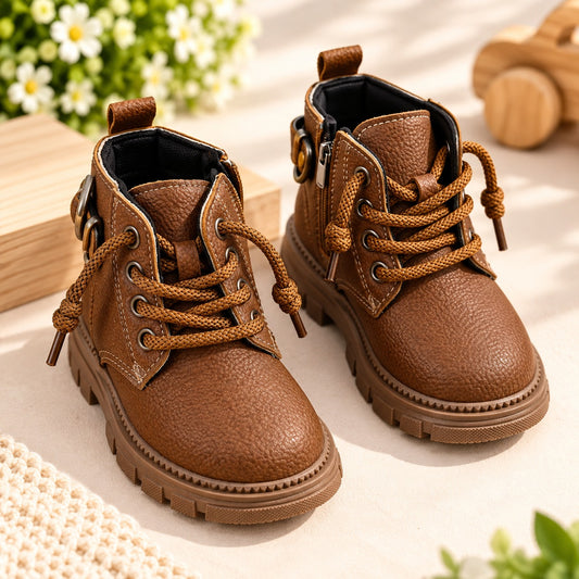 Smile Baby kids brown ankle boots front product view