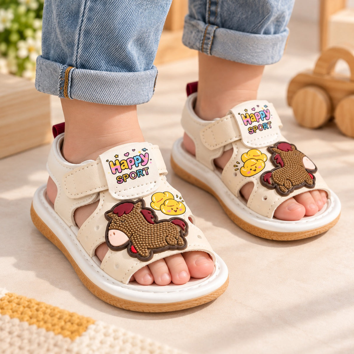Smile Baby baby sandals beige worn on feet