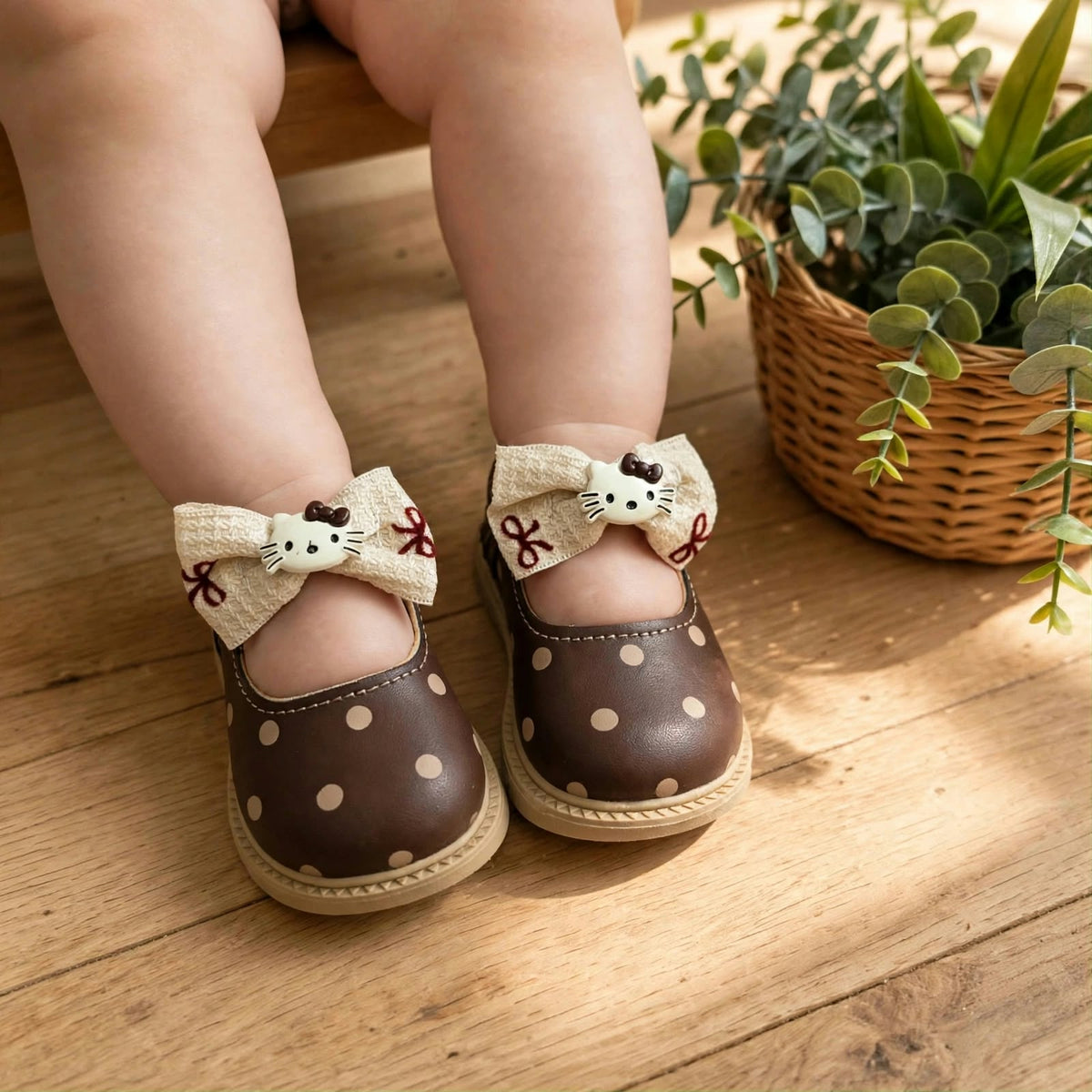 Smile Baby girls brown Hello Kitty bow shoes worn by child