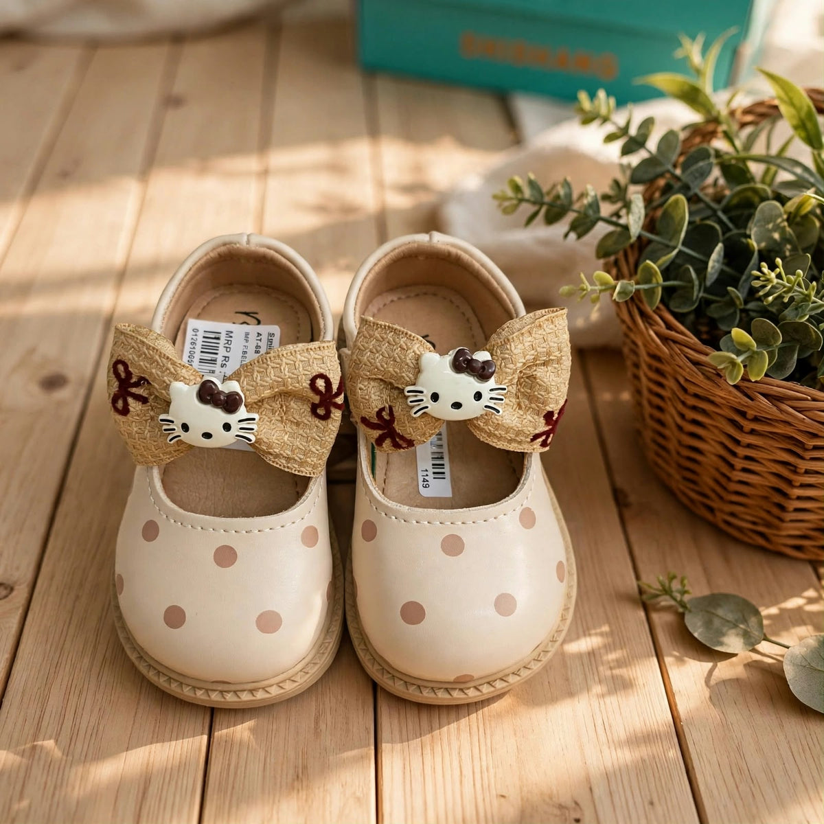 Smile Baby girls beige Hello Kitty bow shoes pair front view