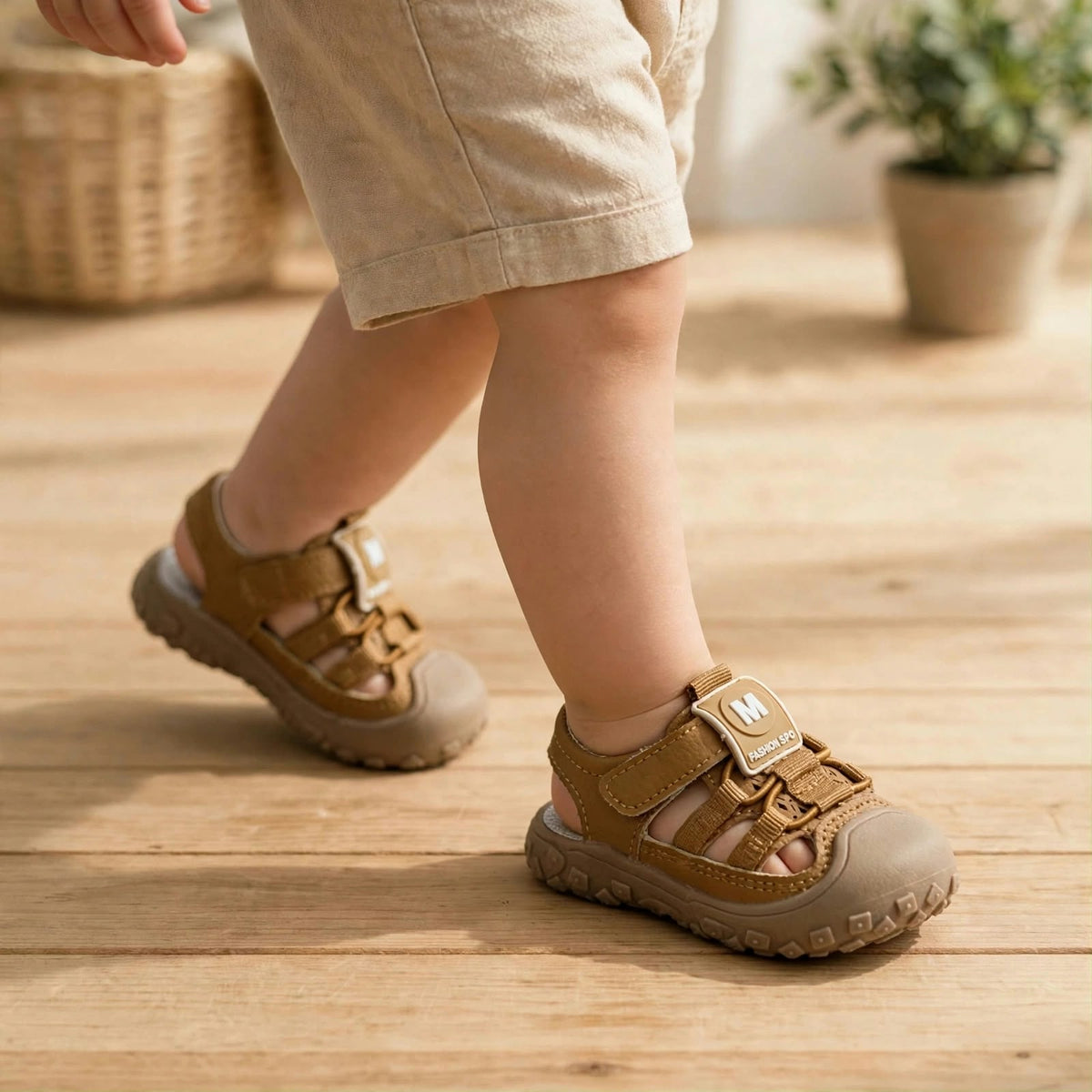Smile Baby boys brown sport sandals walking view