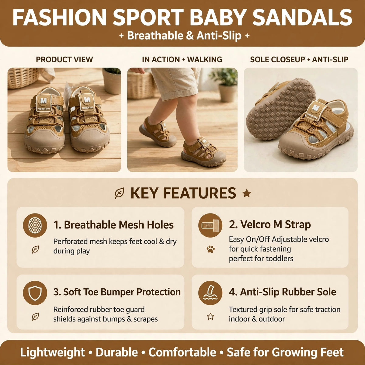 Smile Baby boys sport sandals breathable anti slip key features