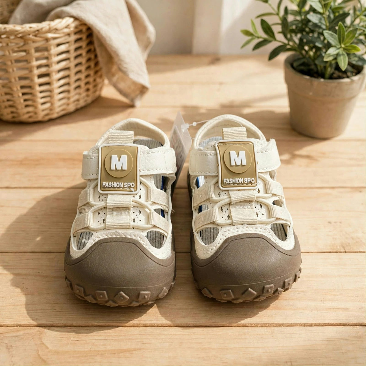 Smile Baby boys beige sport sandals pair front view