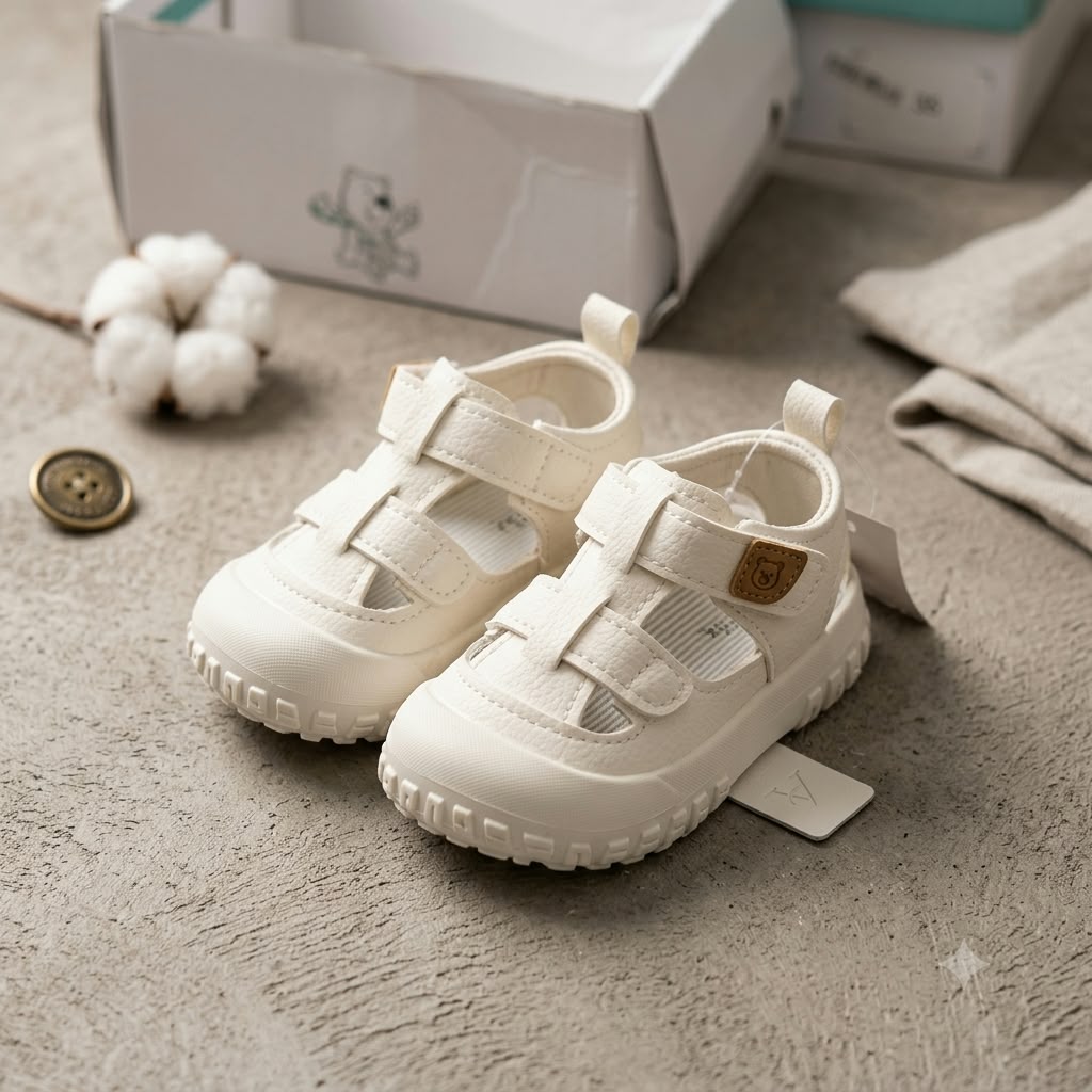 Smile Baby boys white toddler shoes front pair view