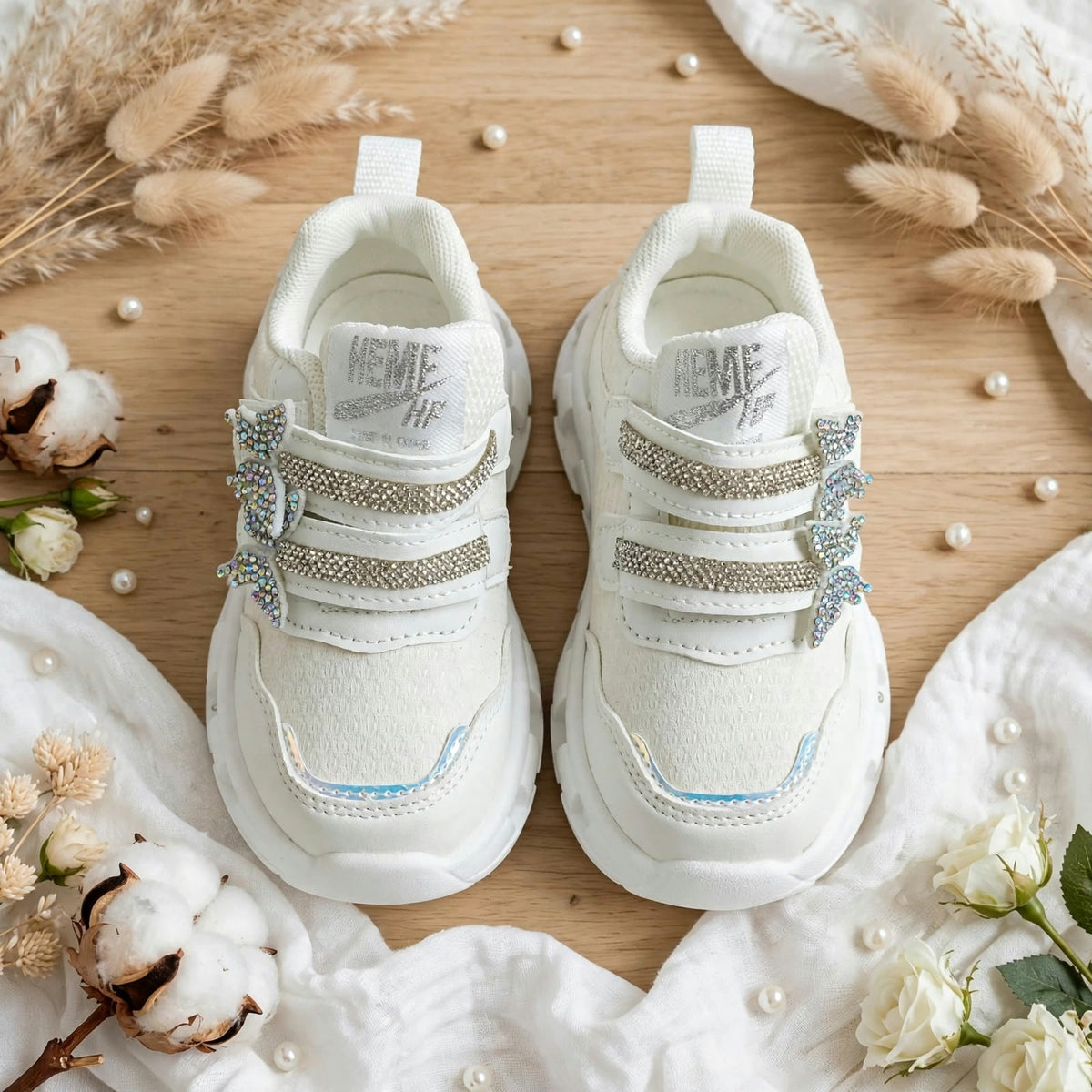SMILE BABY white LED butterfly kids shoes - front view