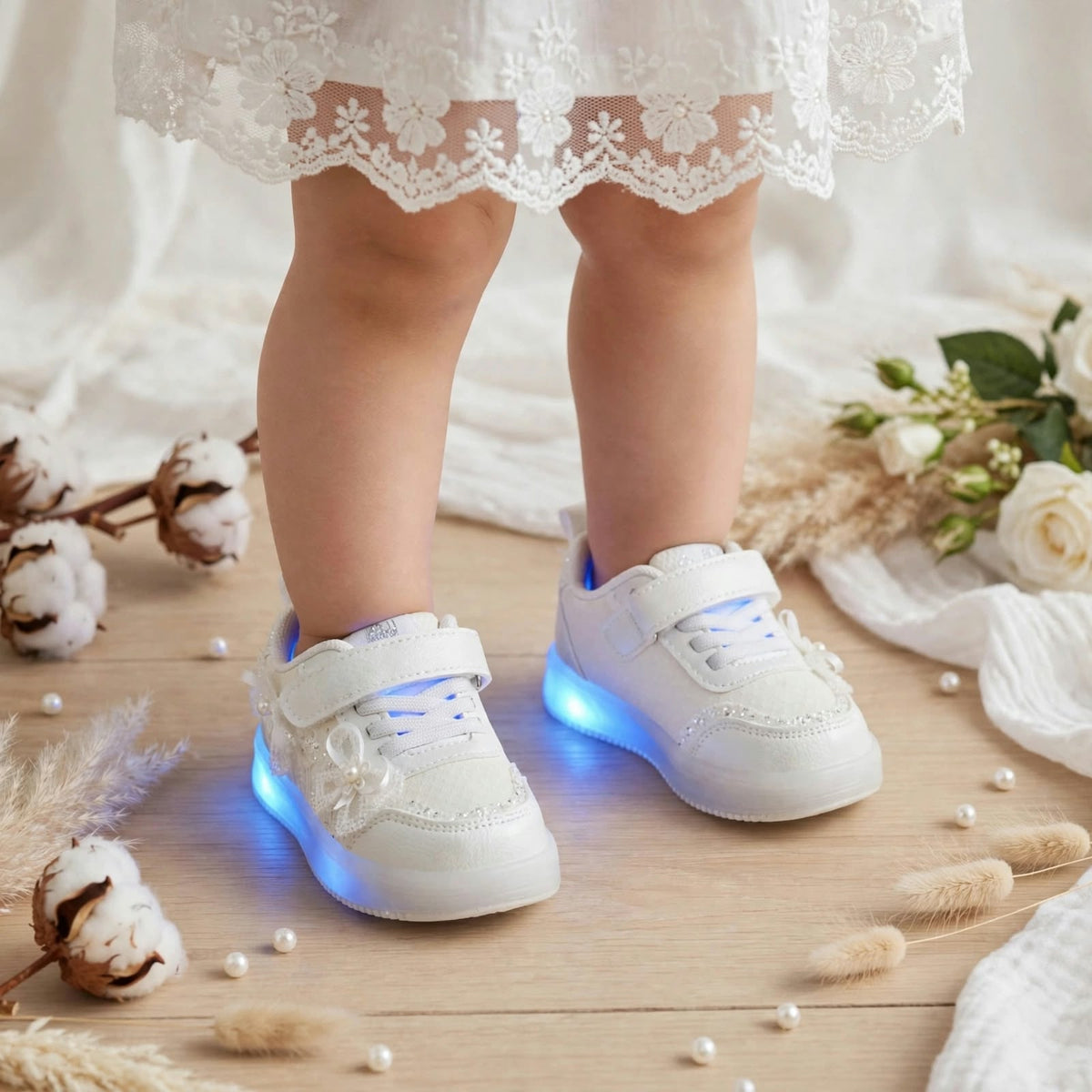 SMILE BABY white baby girl LED sneakers - product view