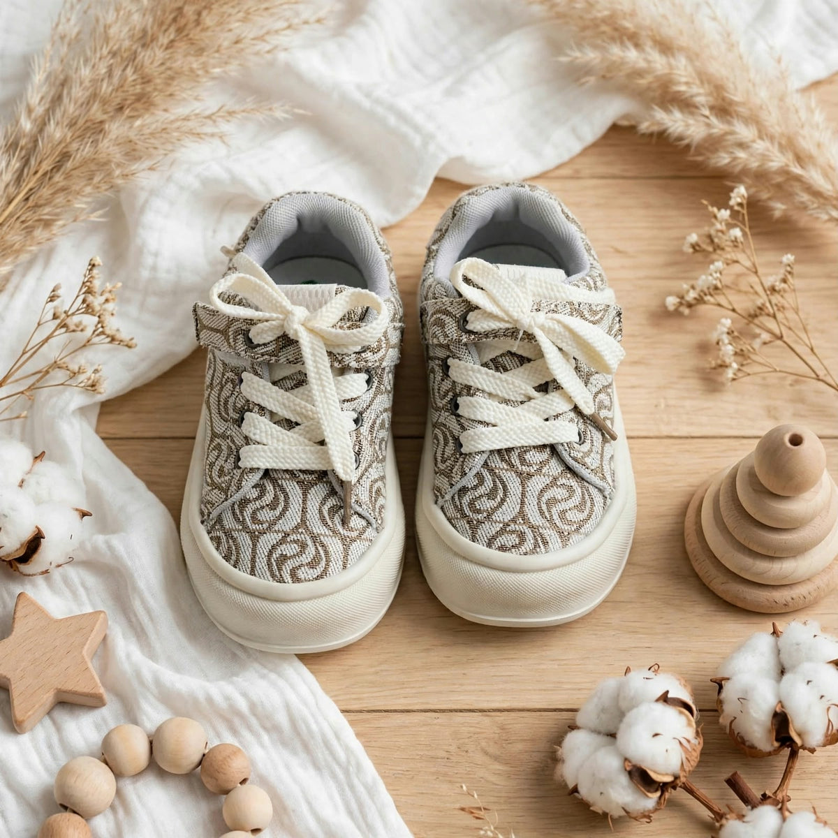 SMILE BABY cream paisley sneakers for kids - top view