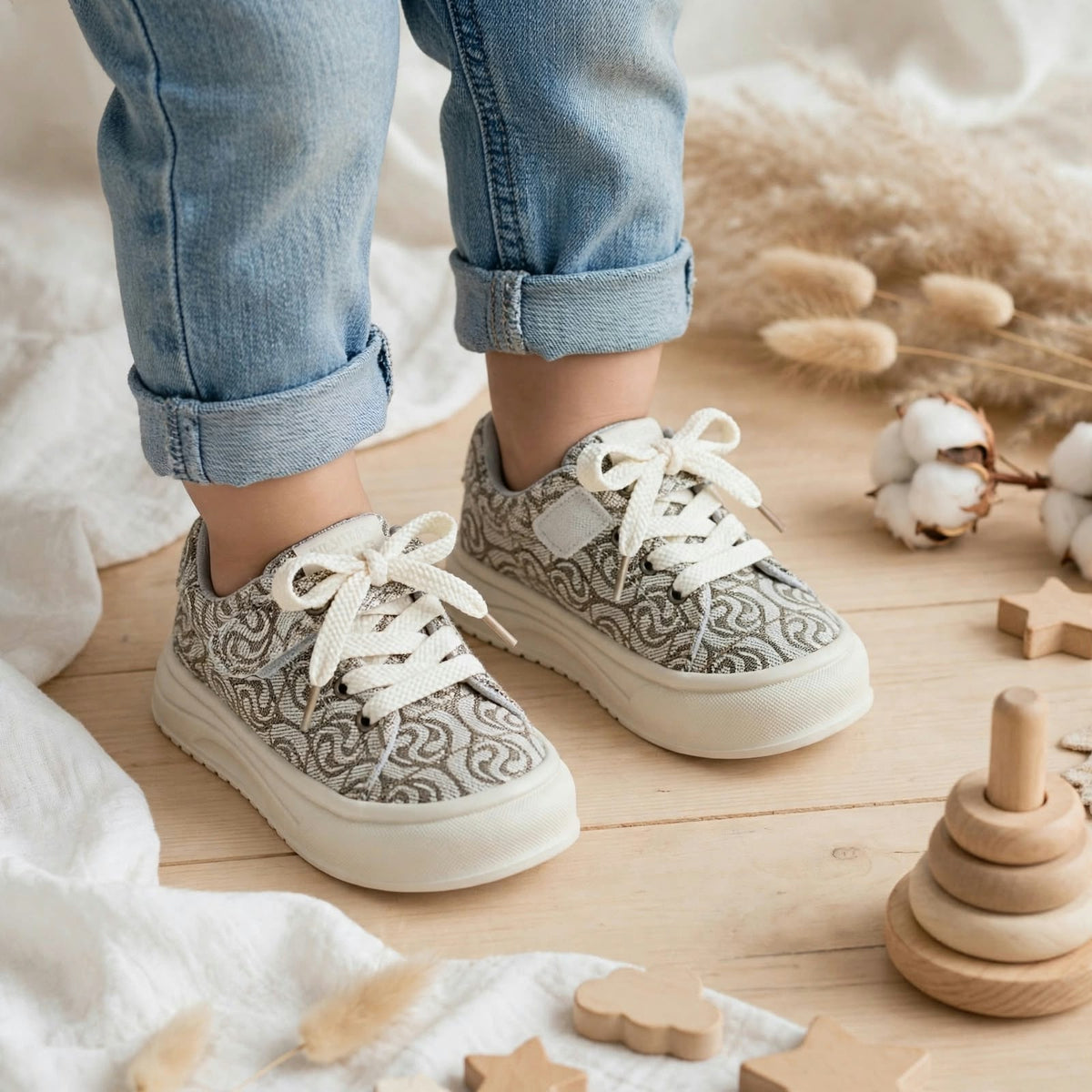 SMILE BABY cream paisley sneakers for kids - lifestyle view