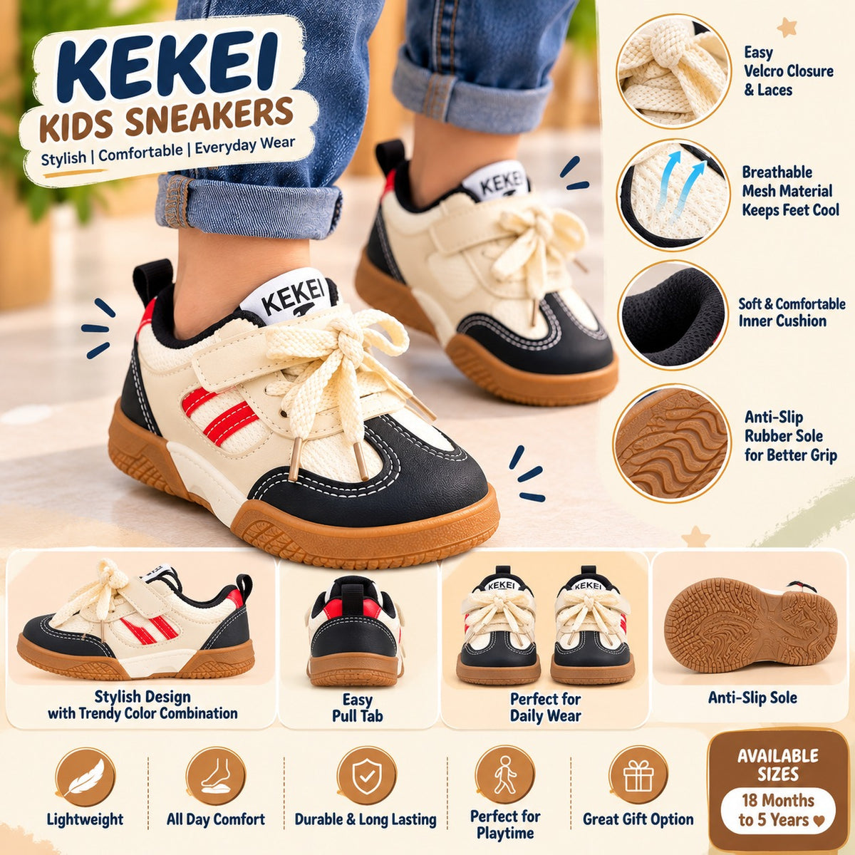 Smile Baby boys brown sneakers with Velcro strap and lace detail