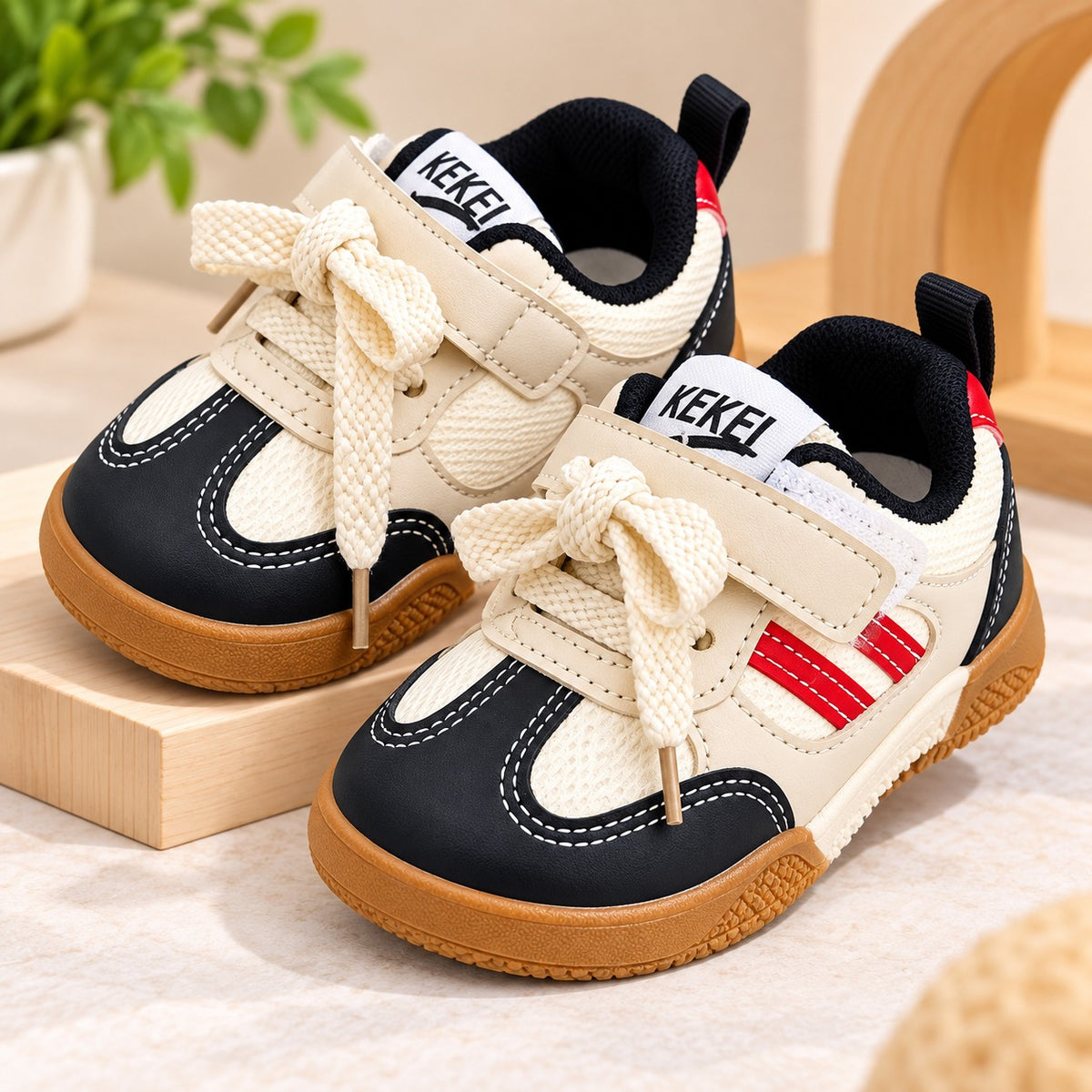 Smile Baby boys black and white sneakers front view
