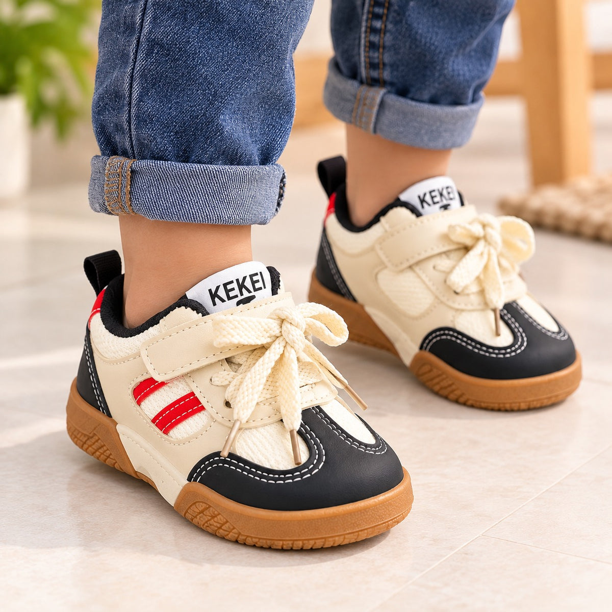 Smile Baby boys black casual sneakers worn by child