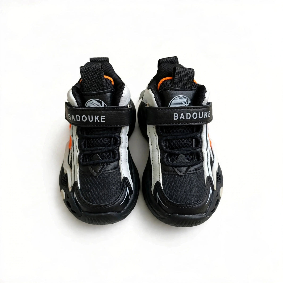 SMILE BABY boys black orange sneakers front view