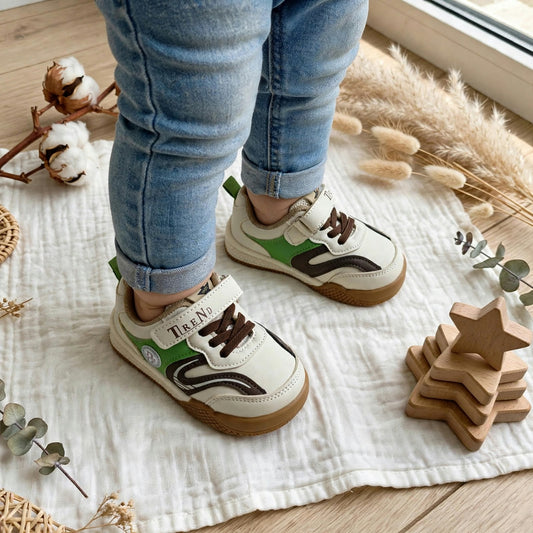Smile Baby boys khakhi casual sneakers with Velcro strap and lace detail