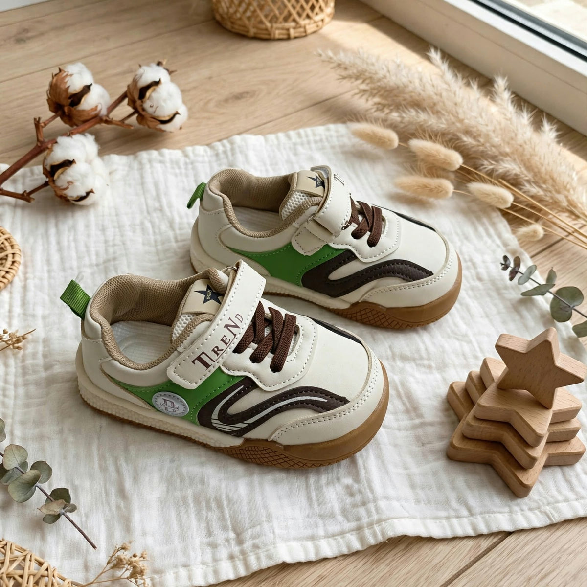 Smile Baby boys khakhi sneakers worn by child