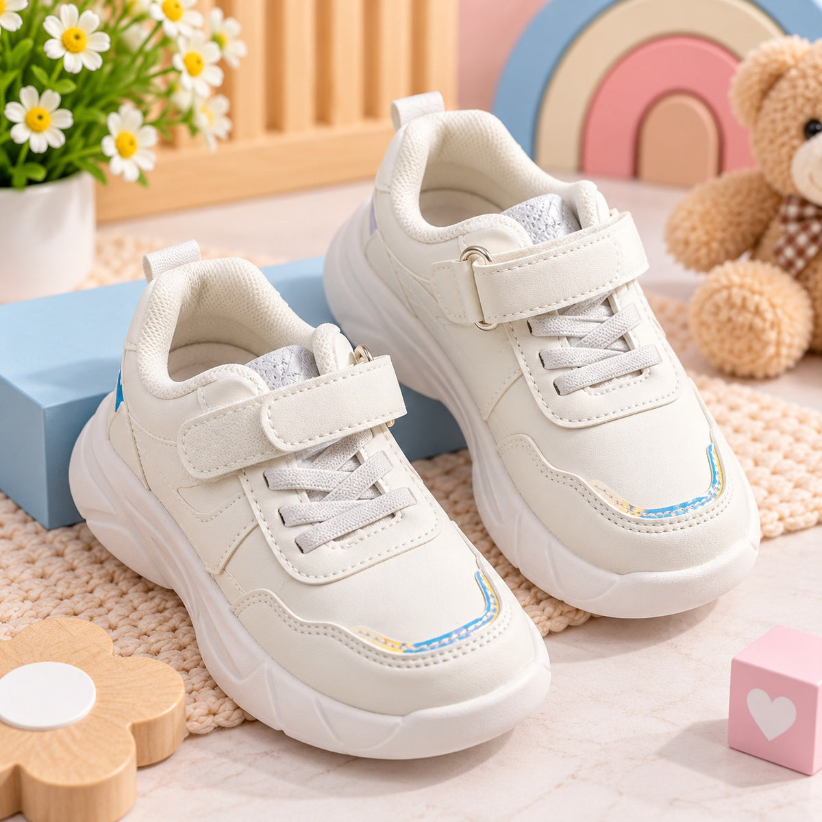 Smile Baby girls white LED light up sneakers with Velcro strap