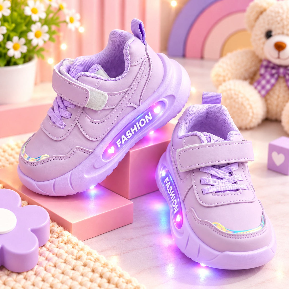 Smile Baby purple LED light up girls sneakers glowing sole