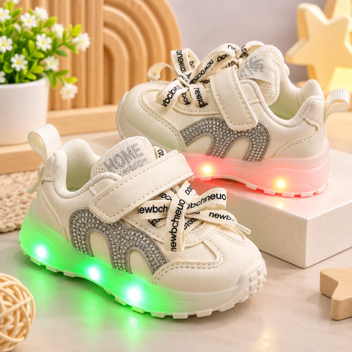 Smile Baby girls white LED light-up shoes glowing sole with adjustable strap