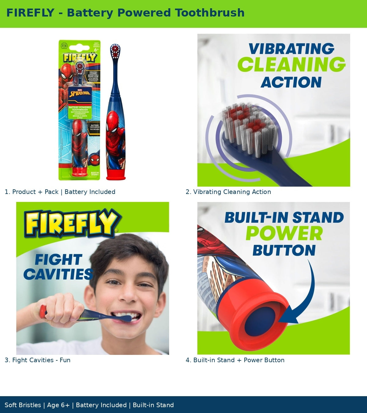 Firefly Spider-Man battery powered toothbrush with packaging