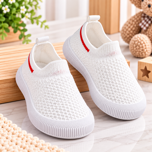 SMILE BABY white knit slip-on sneakers for kids - product view