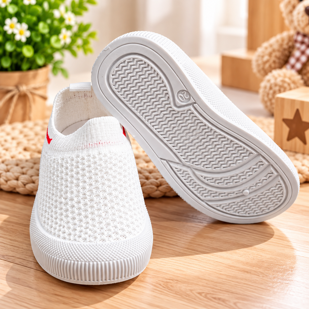 SMILE BABY white knit sneakers for kids - lifestyle view