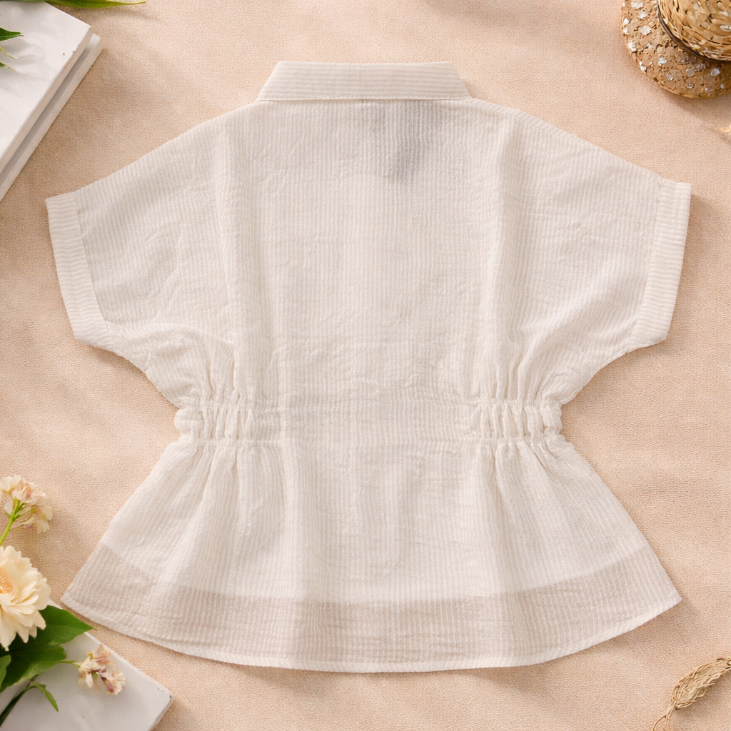Smile Baby Cream Designer Shirt for Girls | Elegant Kids Party Wear Top (4–12 Years)